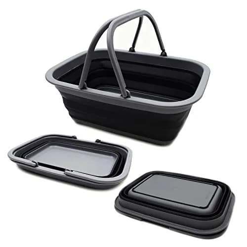 SAMMART 9.2L Collapsible Picnic Basket with Handles | Space Saving, Portable & Foldable (Grey/Black) thumbnail 1