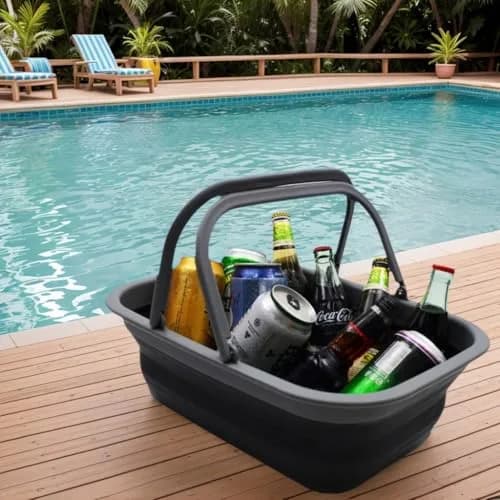SAMMART 9.2L Collapsible Picnic Basket with Handles | Space Saving, Portable & Foldable (Grey/Black) thumbnail 7