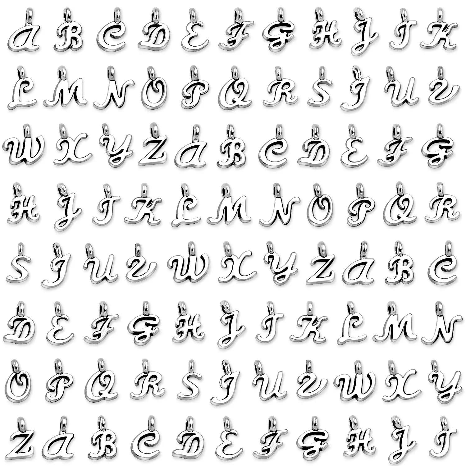 SANNIX Silver Letter Charms Alphabet A-Z Mini Cursive 0.39"-0.51" | DIY Jewelry