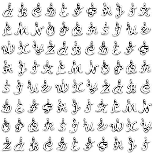 SANNIX Silver Letter Charms Alphabet A-Z Mini Cursive 0.39"-0.51" | DIY Jewelry thumbnail 1