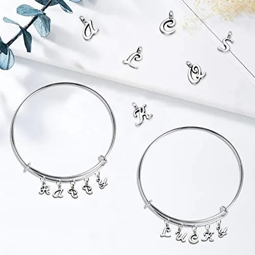 SANNIX Silver Letter Charms Alphabet A-Z Mini Cursive 0.39"-0.51" | DIY Jewelry thumbnail 5
