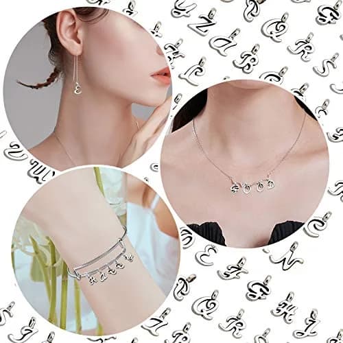 SANNIX Silver Letter Charms Alphabet A-Z Mini Cursive 0.39"-0.51" | DIY Jewelry thumbnail 7