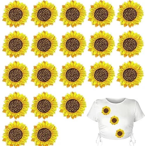 KuuGuu Fabric Applique Patch 20 pcs | Sunflower Embroidery Flowers for Clothes & DIY thumbnail 1