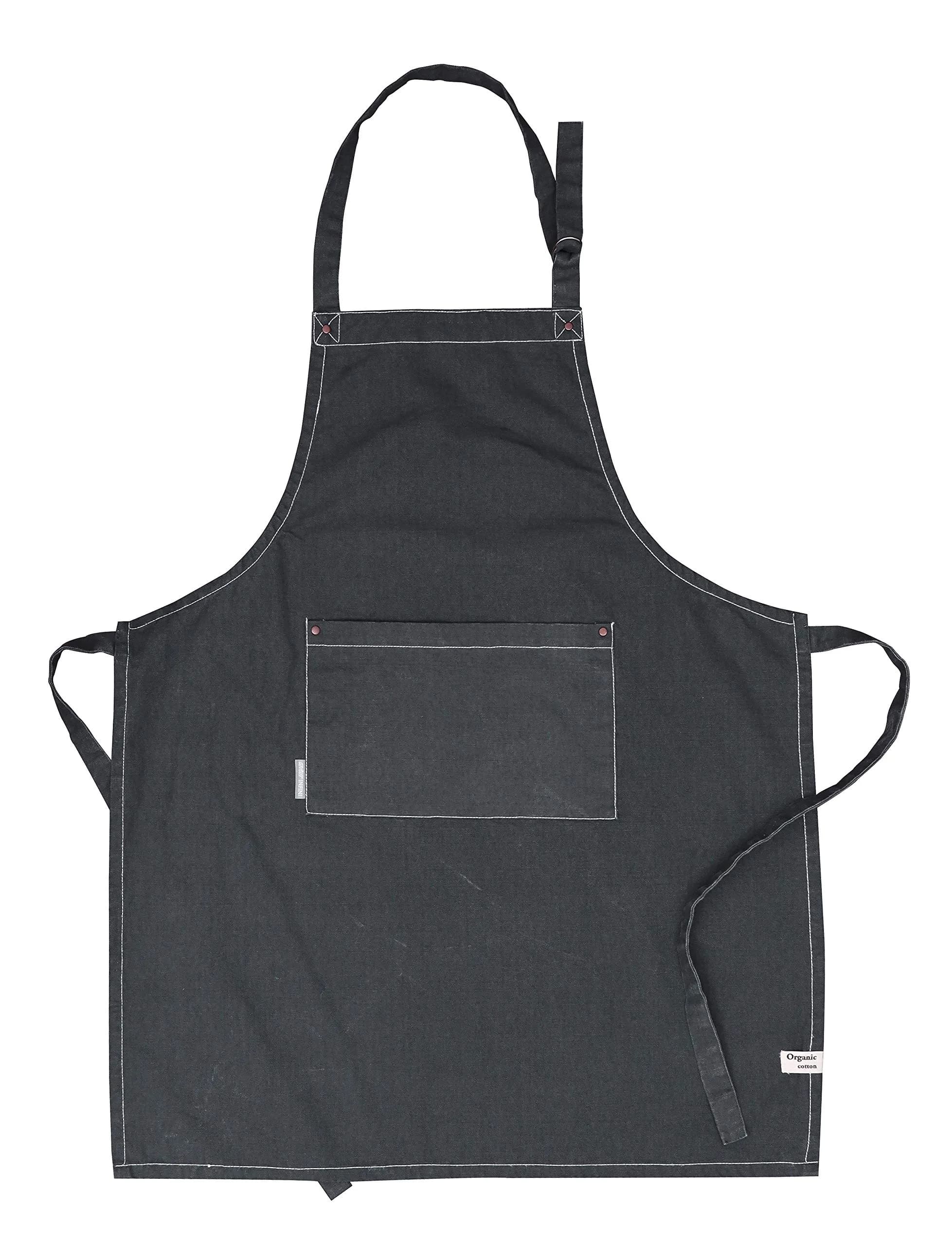 AMOUR INFINI Cotton Solid Apron with Pocket & Adjustable Strap - 72x81cm (27.5x33 Inches) | Washed Gray Chef Apron