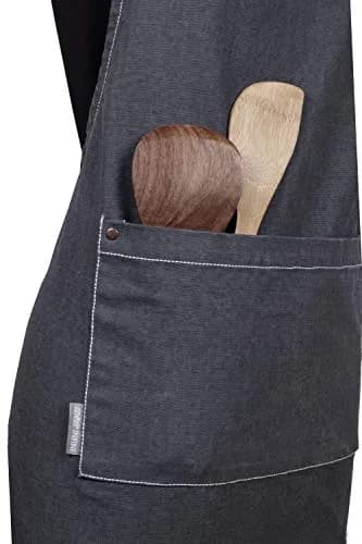 AMOUR INFINI Cotton Solid Apron with Pocket & Adjustable Strap - 72x81cm (27.5x33 Inches) | Washed Gray Chef Apron thumbnail 7