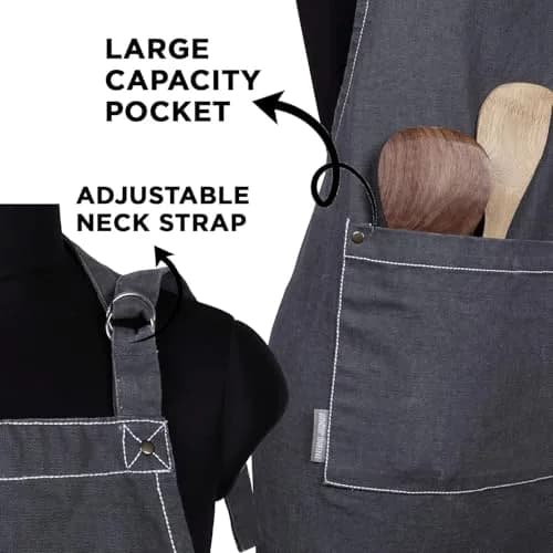 AMOUR INFINI Cotton Solid Apron with Pocket & Adjustable Strap - 72x81cm (27.5x33 Inches) | Washed Gray Chef Apron thumbnail 2