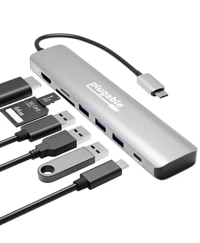 Plugable USB-C Hub 7-in-1 for Single HDMI Display | Driverless Hub, 100W Power Delivery, 4K HDMI, USB 3.0 Ports, SD/microSD Card Reader thumbnail 1