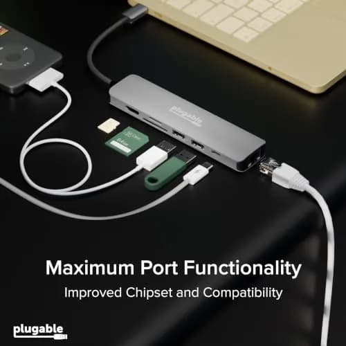 Plugable USB-C Hub 7-in-1 for Single HDMI Display | Driverless Hub, 100W Power Delivery, 4K HDMI, USB 3.0 Ports, SD/microSD Card Reader thumbnail 6