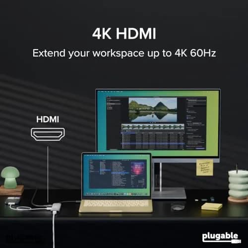 Plugable USB-C Hub 7-in-1 for Single HDMI Display | Driverless Hub, 100W Power Delivery, 4K HDMI, USB 3.0 Ports, SD/microSD Card Reader thumbnail 3