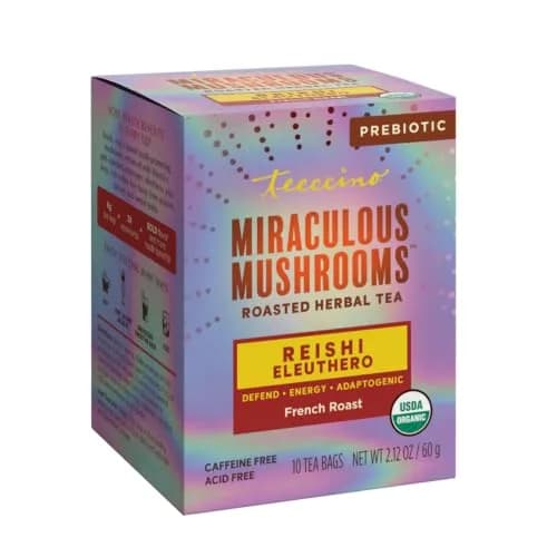 Teeccino Reishi Eleuthero Tea - French Roast - 10 TeaBags | Organic Mushroom Adaptogenic Herbal Tea, Caffeine Free, Chicory Prebiotic thumbnail 1