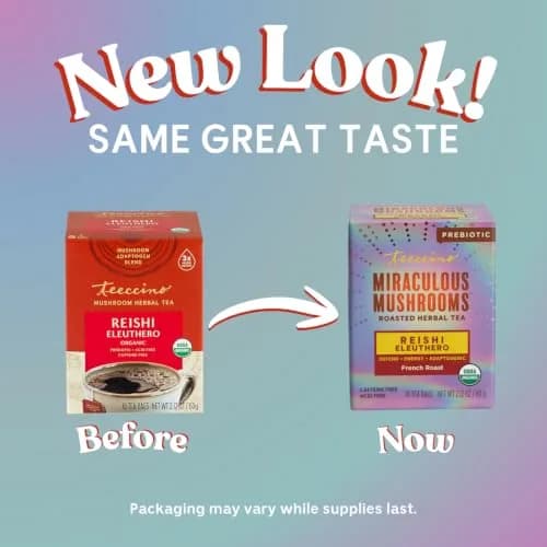 Teeccino Reishi Eleuthero Tea - French Roast - 10 TeaBags | Organic Mushroom Adaptogenic Herbal Tea, Caffeine Free, Chicory Prebiotic thumbnail 3