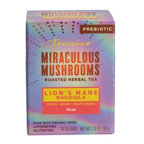 Teeccino Caffeine-Free Mushroom Adaptogenic Herbal Tea - 10 Tea Bags | Lion’s Mane Rhodiola Rose, Lightly Sweet from Dates & Figs thumbnail 1