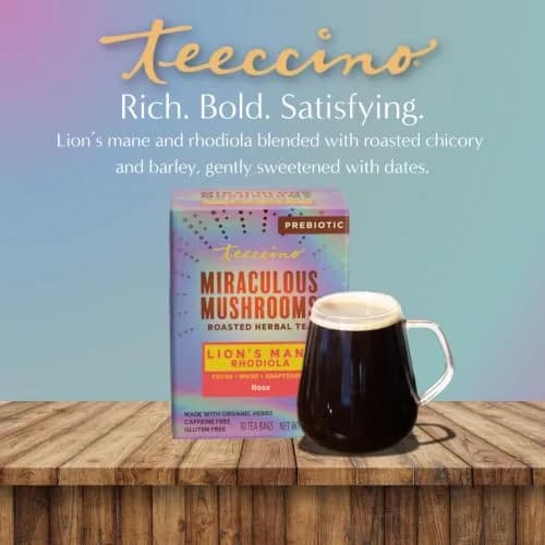 Teeccino Caffeine-Free Mushroom Adaptogenic Herbal Tea - 10 Tea Bags | Lion’s Mane Rhodiola Rose, Lightly Sweet from Dates & Figs thumbnail 6