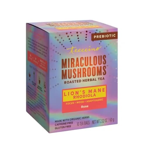 Teeccino Caffeine-Free Mushroom Adaptogenic Herbal Tea - 10 Tea Bags | Lion’s Mane Rhodiola Rose, Lightly Sweet from Dates & Figs thumbnail 8