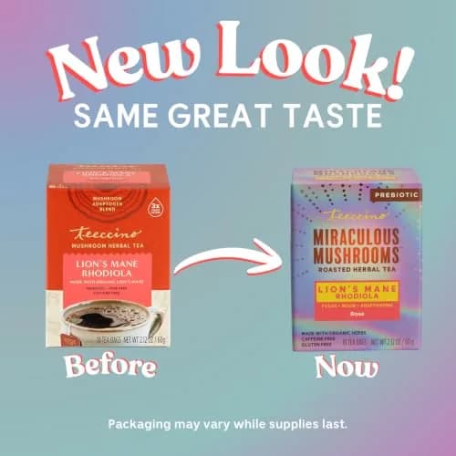 Teeccino Caffeine-Free Mushroom Adaptogenic Herbal Tea - 10 Tea Bags | Lion’s Mane Rhodiola Rose, Lightly Sweet from Dates & Figs thumbnail 3