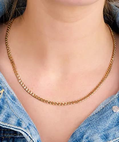 Barzel 18K Gold Plated Cuban Link Chain Necklace 4mm Width, 22 Inches Length | Classic Statement Jewelry thumbnail 2