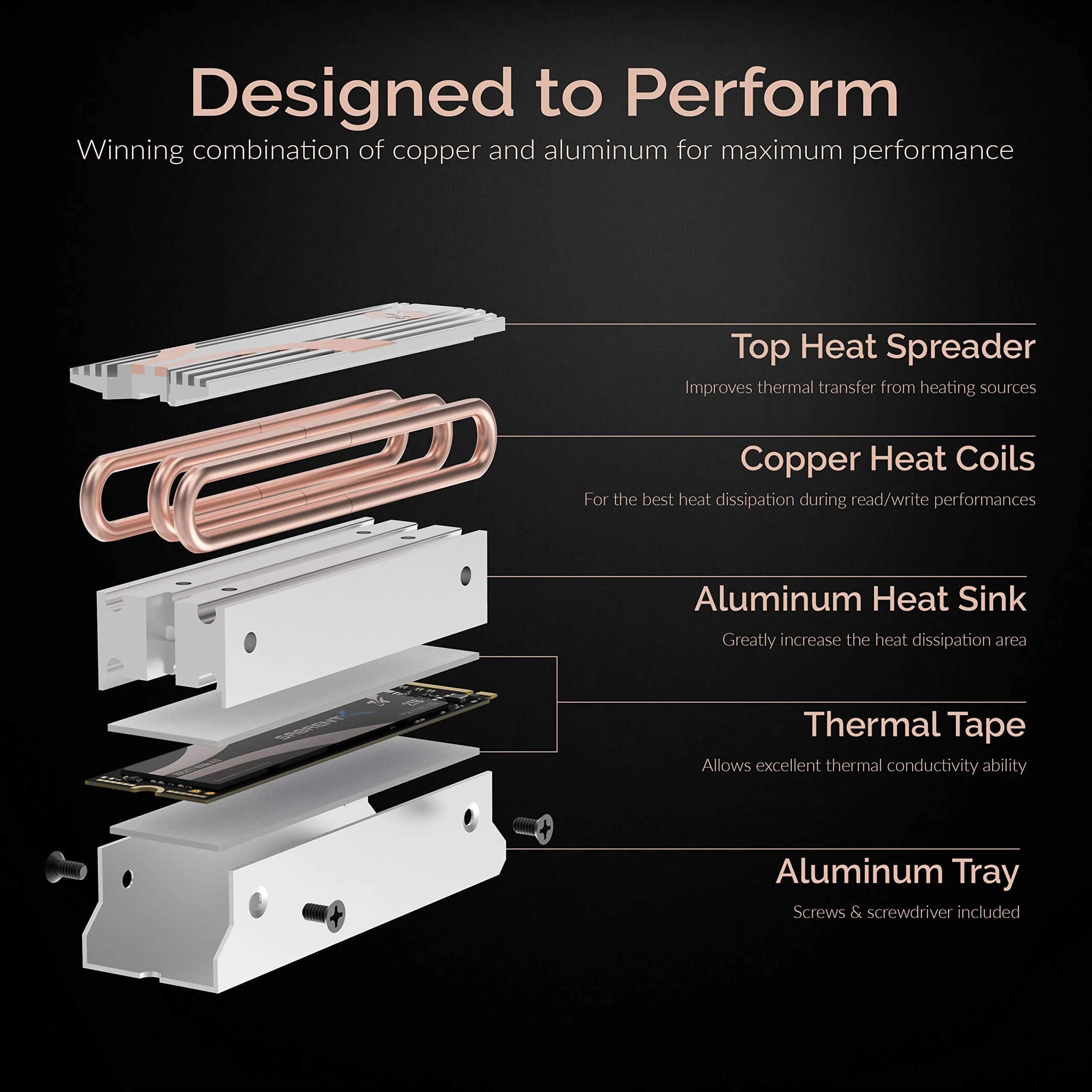 SABRENT M.2 2280 SSD Rocket Heatsink Silver (SB-HTSS) | 0.13 kg (0.29 lb) | Prevents Thermal Throttling - view 4
