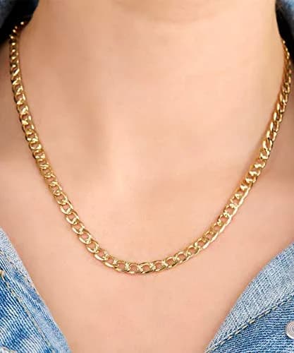 Barzel 18K Gold Plated Cuban Link Chain Necklace 5mm (0.2 inches) Width, 22 Inches Length | Classic Statement Jewelry thumbnail 2