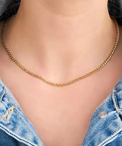 Barzel 18K Gold Plated Cuban Link Chain Necklace 3mm Width, 20 Inches Length | Classic Statement Jewelry thumbnail 5