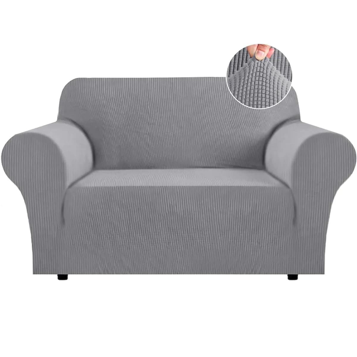 Flamingo P High Stretch Sofa Slipcover for Loveseat | Non Slip, Washable Jacquard Fabric (Medium, Dove)
