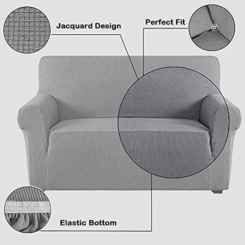 Flamingo P High Stretch Sofa Slipcover for Loveseat | Non Slip, Washable Jacquard Fabric (Medium, Dove) thumbnail 5