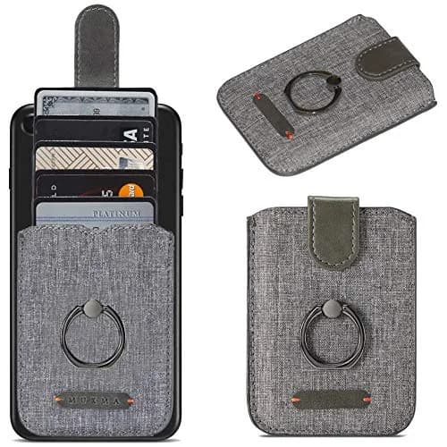 BIAJIYA Card Holder for Back of Phone, RFID 5 Pull Phone Wallet, Gray | RFID-Blocking, 5 Card Slots, Phone Stand thumbnail 1