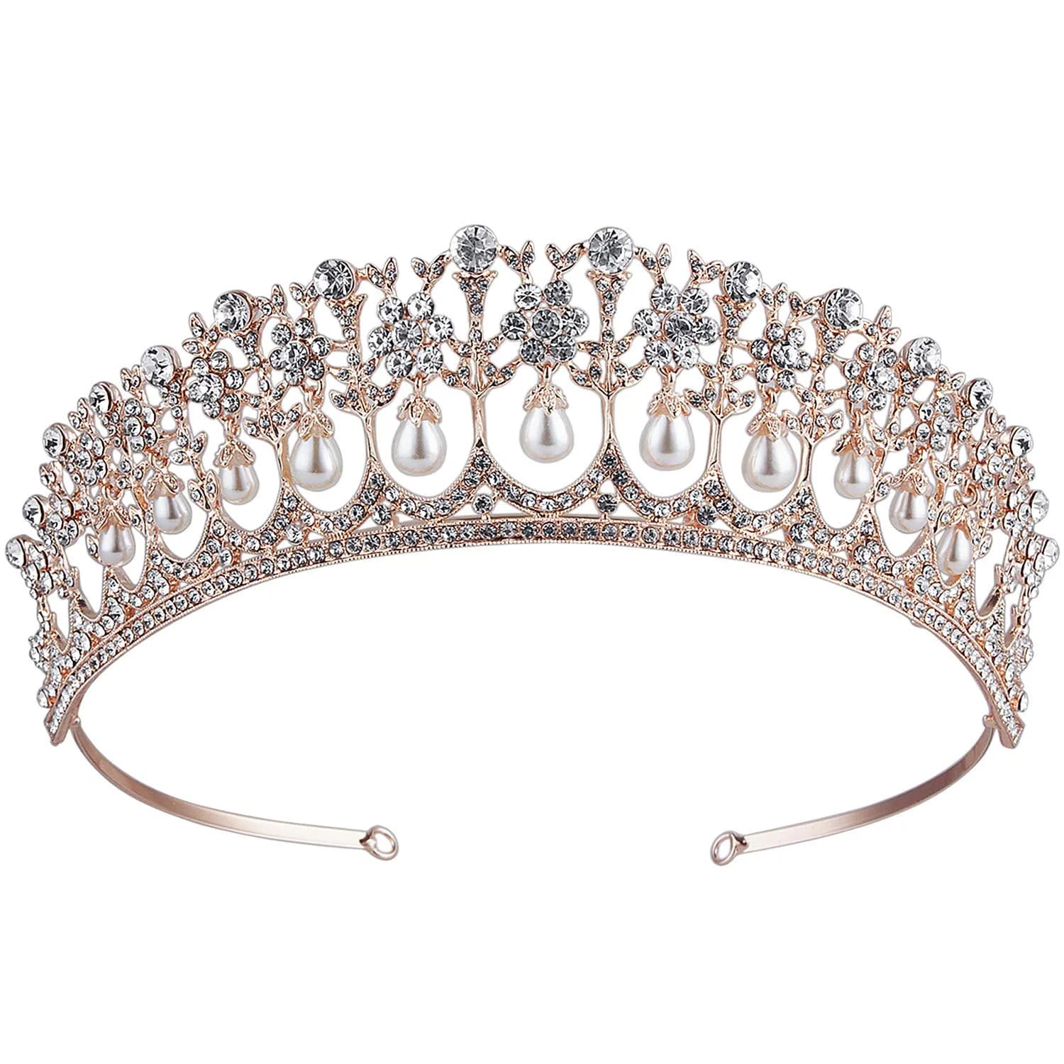 CROWN GUIDE Rose Gold Bridal Tiara Crown | Vintage Wedding Hair Jewelry (5.9 inches) — Rose Gold