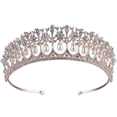 CROWN GUIDE Rose Gold Bridal Tiara Crown | Vintage Wedding Hair Jewelry (5.9 inches) thumbnail 1