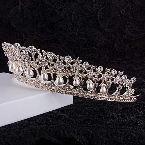 CROWN GUIDE Rose Gold Bridal Tiara Crown | Vintage Wedding Hair Jewelry (5.9 inches) thumbnail 4
