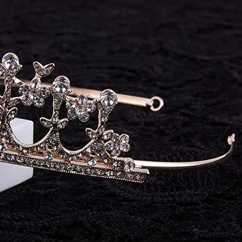 CROWN GUIDE Rose Gold Bridal Tiara Crown | Vintage Wedding Hair Jewelry (5.9 inches) thumbnail 5