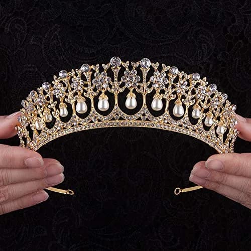 CROWN GUIDE Rose Gold Bridal Tiara Crown | Vintage Wedding Hair Jewelry (5.9 inches) thumbnail 2