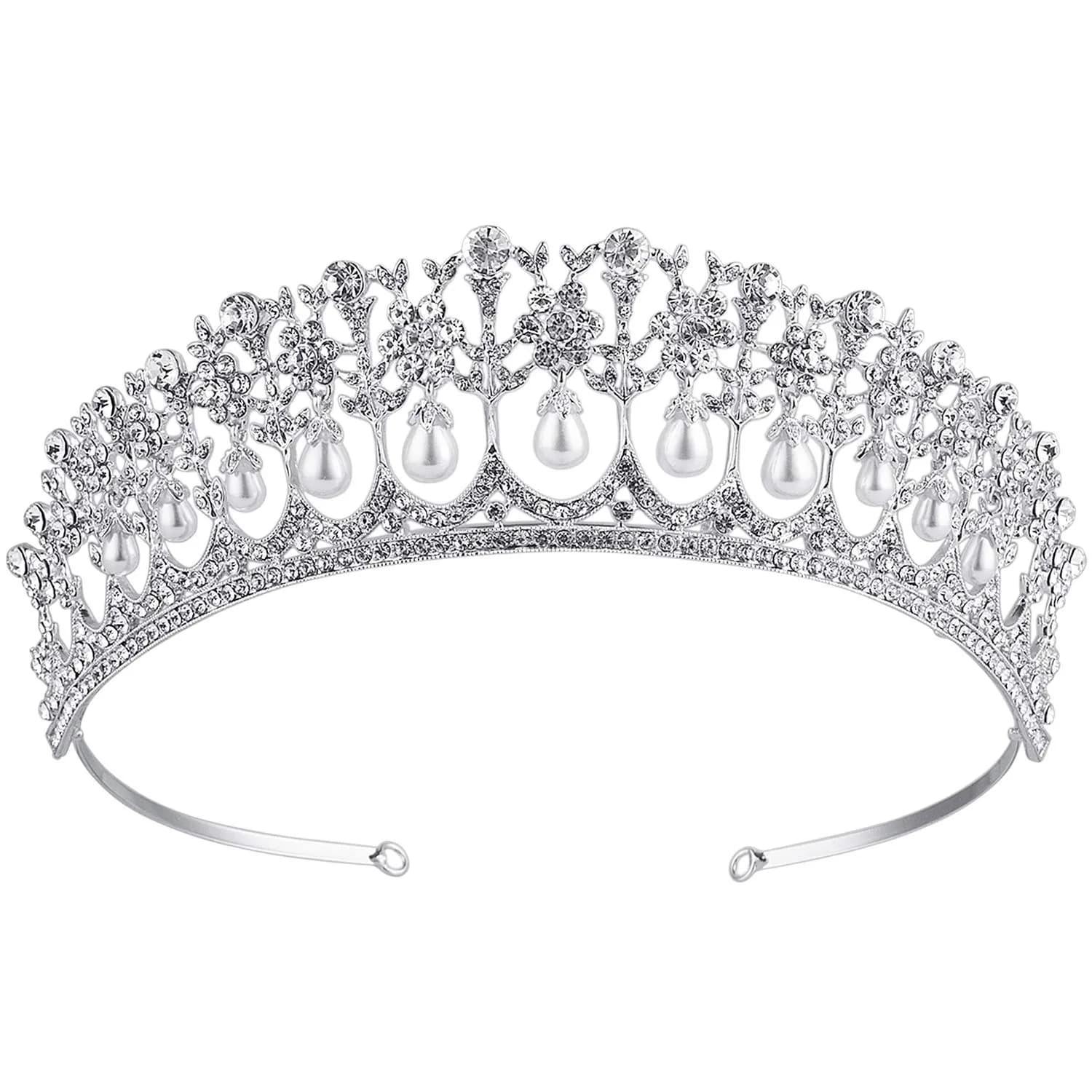 CROWN GUIDE Crystal Rhinestone Queen Bride Tiara Crown for Women Girls Headdress Vintage Bridal Birthday Prom Wedding Tiaras and Crowns Hair Jewelry Accessories Gold | Elegant Bridal Headpiece — Silver