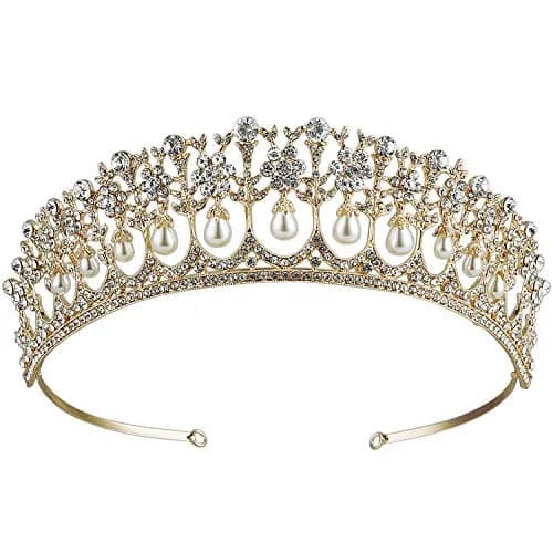 CROWN GUIDE Crystal Rhinestone Queen Bride Tiara Crown for Women Girls Headdress Vintage Bridal Birthday Prom Wedding Tiaras and Crowns Hair Jewelry Accessories Gold | Elegant Bridal Headpiece thumbnail 1