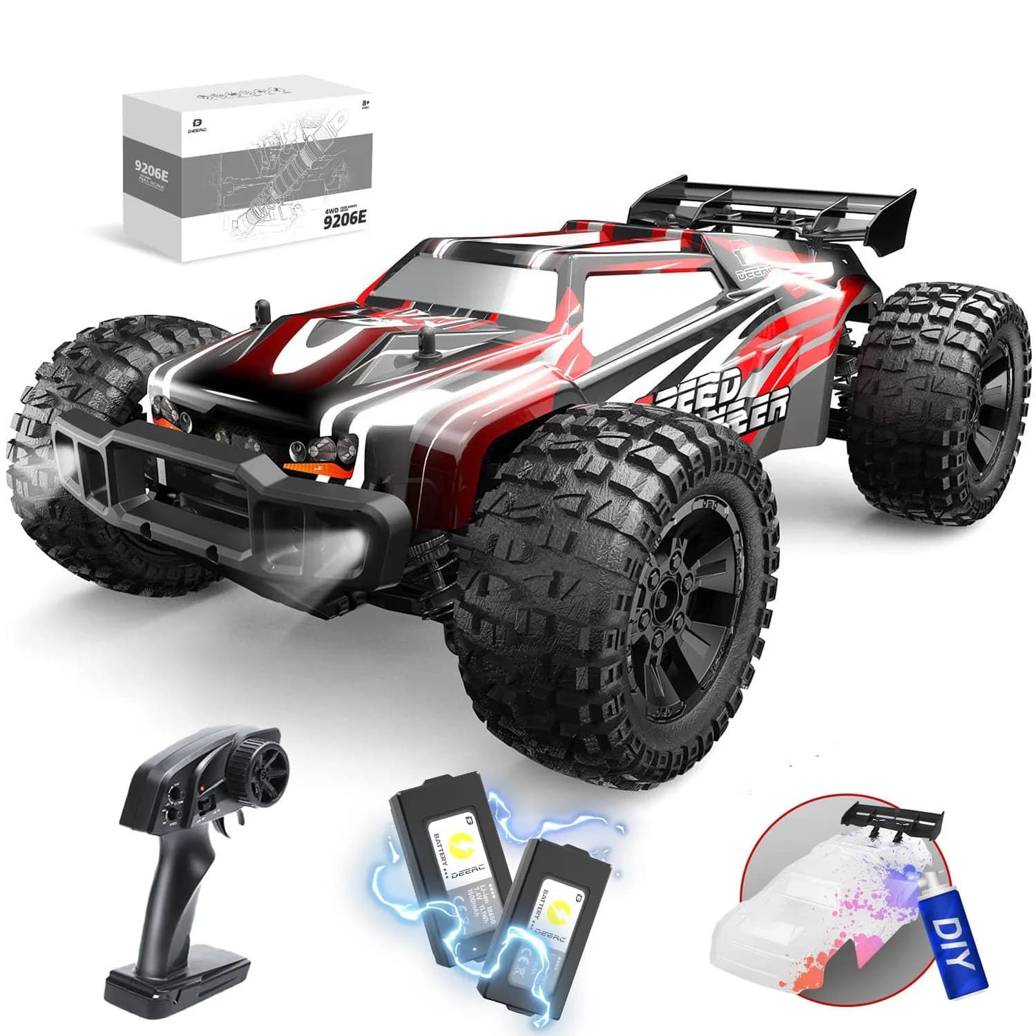 DEERC 9206E DIY Extra Shell 1:10 Scale Large RC Car | High Speed 48+ KM/H All Terrain 4WD