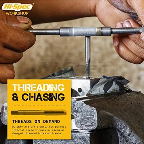Hi-Spec 39pc Metric Tap and Die Set M3-M12 with Wrench and Gauge | Repair Worn Threads, Cut Clean New Threads thumbnail 4