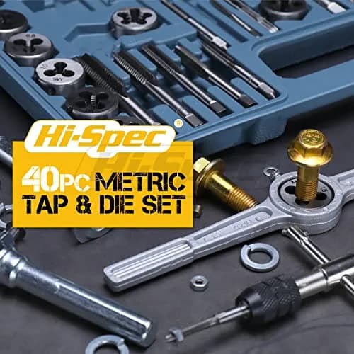 Hi-Spec 39pc Metric Tap and Die Set M3-M12 with Wrench and Gauge | Repair Worn Threads, Cut Clean New Threads thumbnail 6