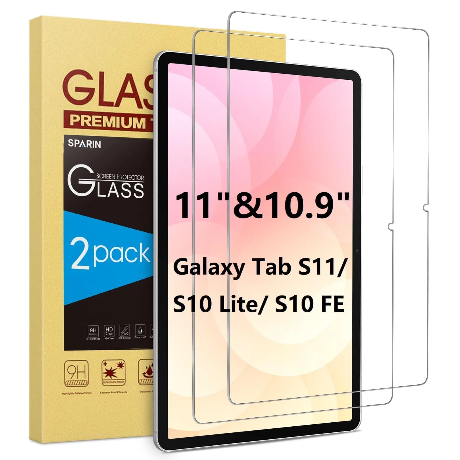 SPARIN Tempered Glass Screen Protector for Samsung Galaxy Tab S7 FE/S9 Plus/S9 FE Plus 12.4 Inch | 2-Pack HD Clear, S Pen Compatible — 11 Inch & 10.9 Inch