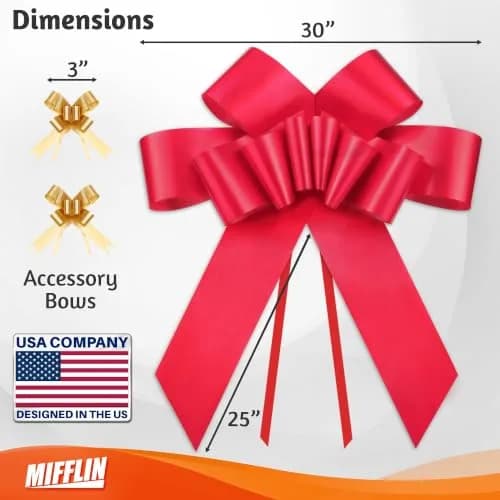 MIFFLIN 30" Big Car Bow - Matte Red Butterfly Shape Gift Bow for Birthday thumbnail 2