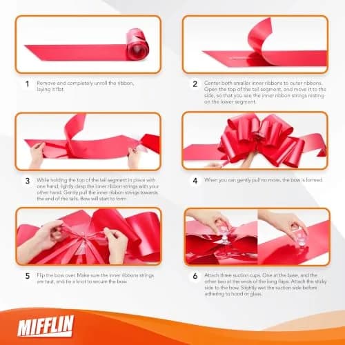 MIFFLIN 30" Big Car Bow - Matte Red Butterfly Shape Gift Bow for Birthday thumbnail 3