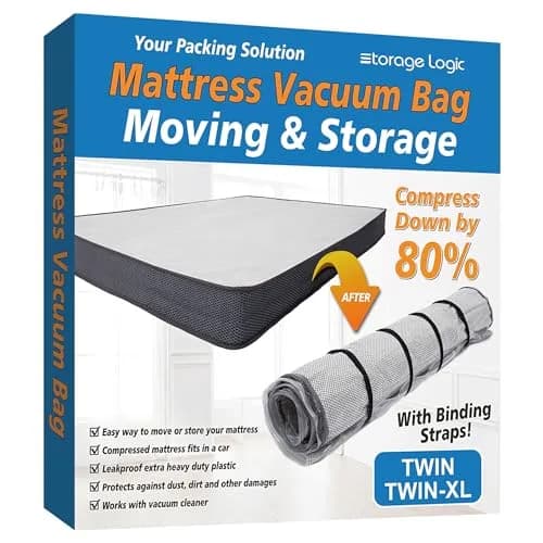 Storage Logic Twin/Twin-XL Mattress Vacuum Bag with 4 Straps | Compresses to 80% for Moving & Storage thumbnail 1