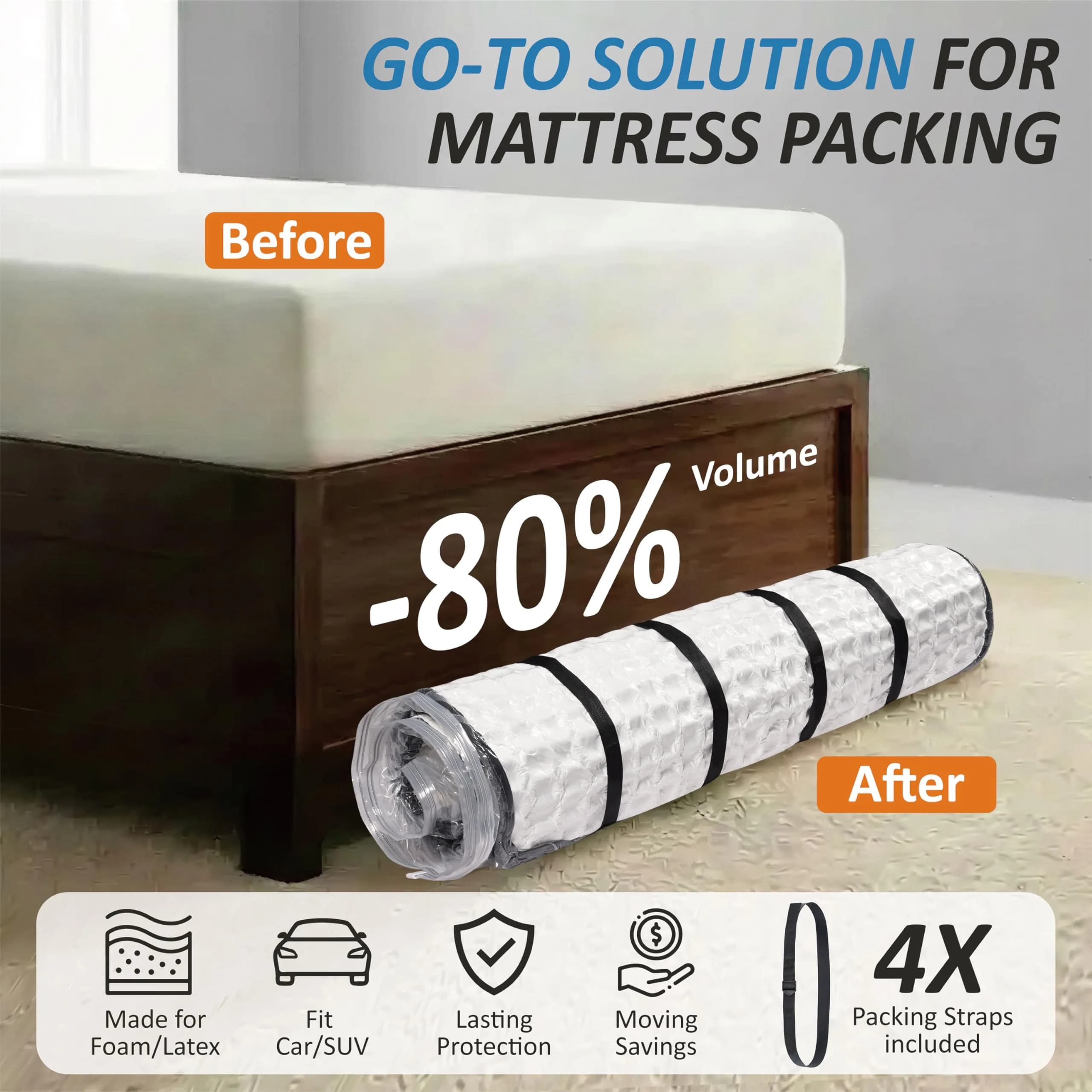 Storage Logic Twin/Twin-XL Mattress Vacuum Bag with 4 Straps | Compresses 80% for Moving & Storage - view 2