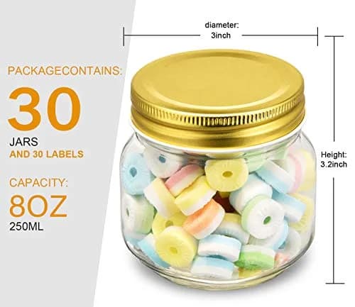 Rainforce Mason Jars 8 oz 30 Pack with Gold Lids | Food Storage & Canning thumbnail 4