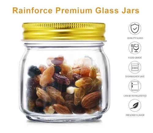 Rainforce Mason Jars 8 oz 30 Pack with Gold Lids | Food Storage & Canning thumbnail 3