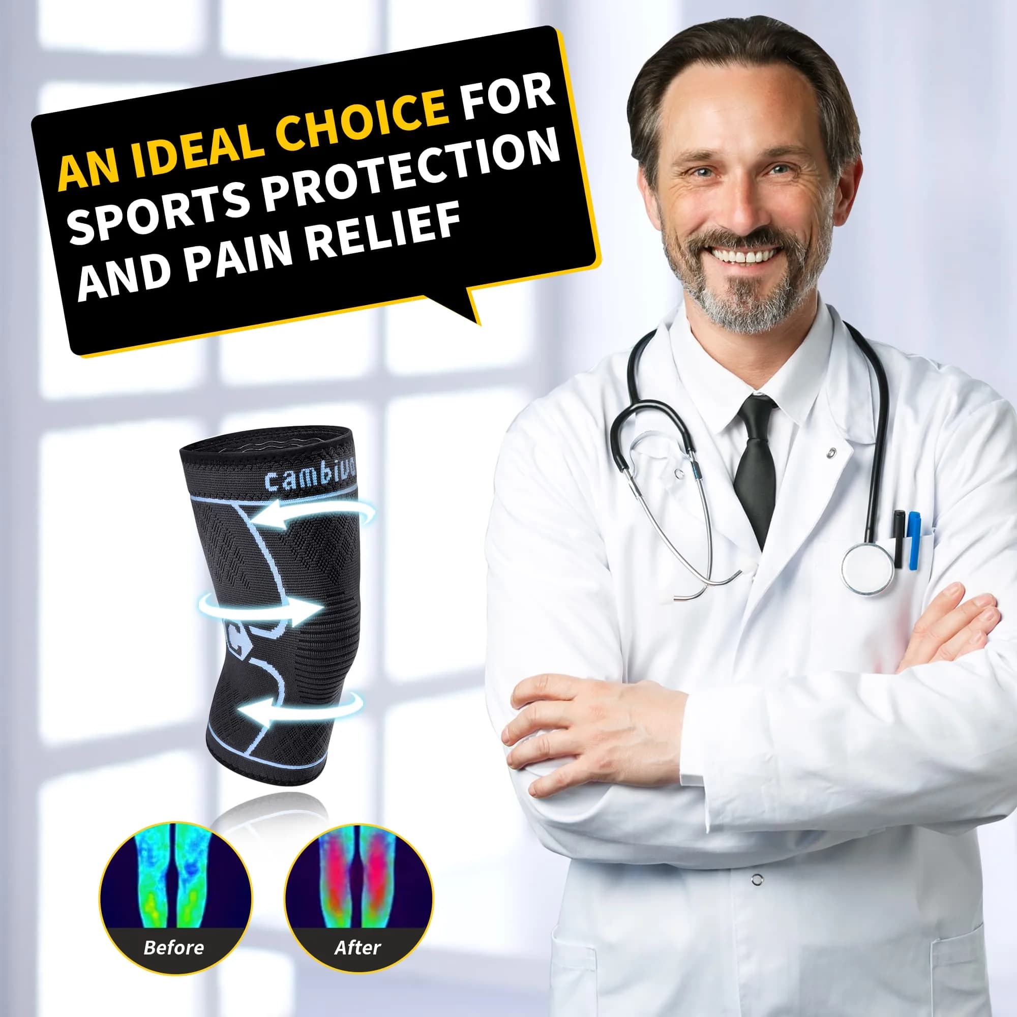 CAMBIVO Blue Knee Brace Compression Sleeve, Large | FDA Approved Orthopedic Brace - view 2