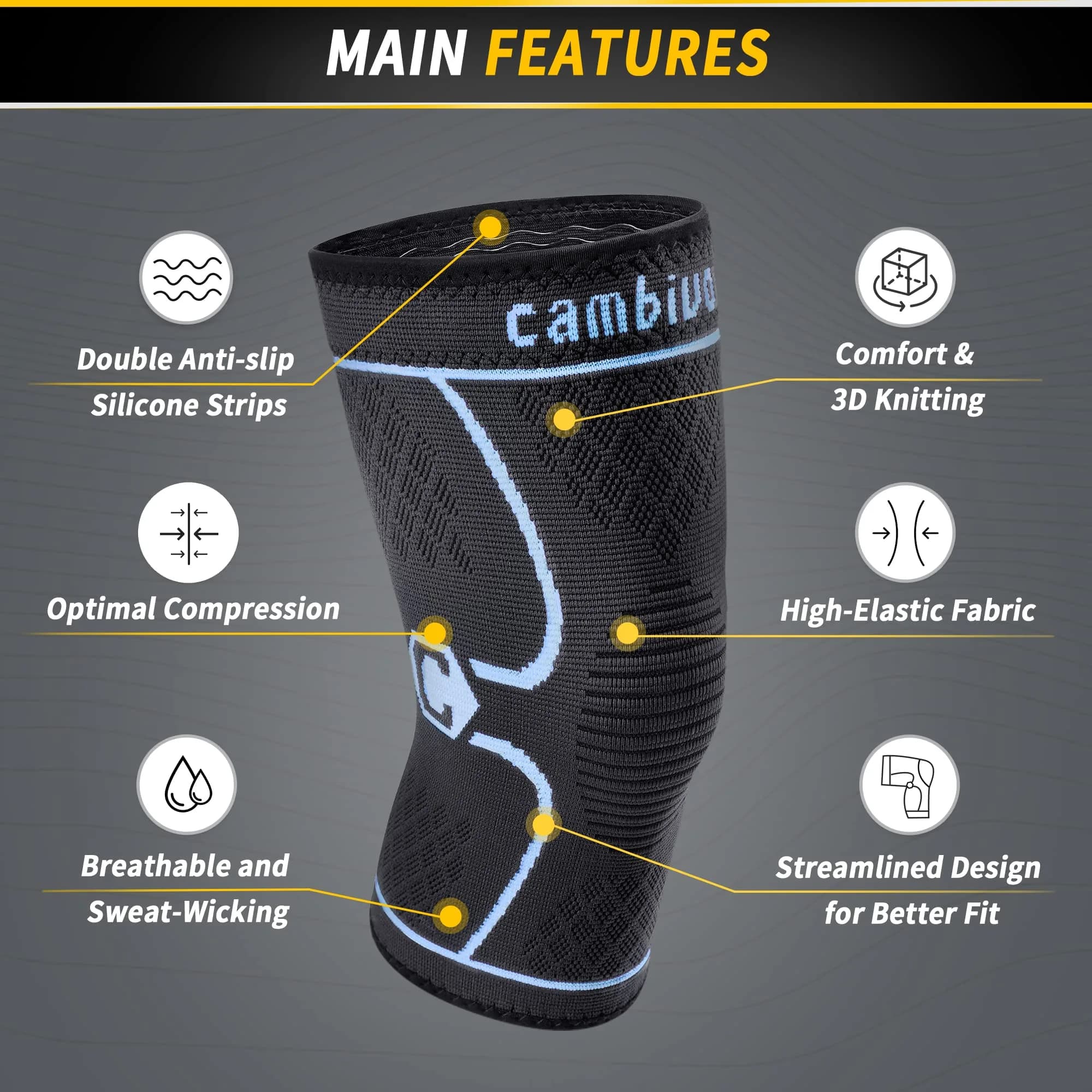 CAMBIVO Blue Knee Brace Compression Sleeve, Large | FDA Approved Orthopedic Brace - view 3
