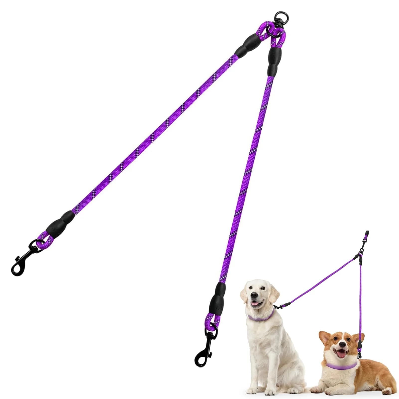 Taglory Double Dog Leash Coupler for Two Dogs, 76.2 cm (30 Inch) Purple | Tangle-Free Walks for Small to Medium Dogs — Purple