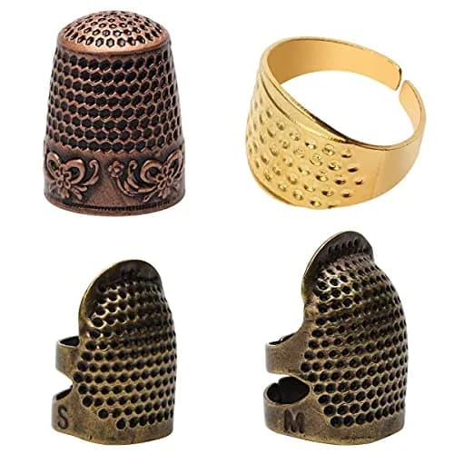 Zhaoyao 4 Piece Sewing Thimble Set Adjustable Metal Finger Protector for Needlework & DIY Sewing (4 Styles, Brass, 1.4cm x 2.5cm x 1.7cm) thumbnail 1
