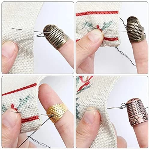 Zhaoyao 4 Piece Sewing Thimble Set Adjustable Metal Finger Protector for Needlework & DIY Sewing (4 Styles, Brass, 1.4cm x 2.5cm x 1.7cm) thumbnail 4