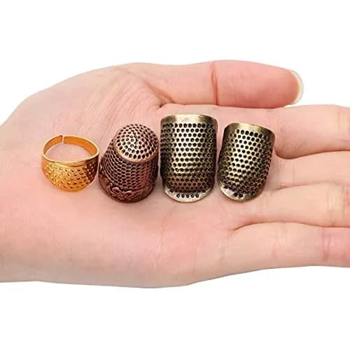 Zhaoyao 4 Piece Sewing Thimble Set Adjustable Metal Finger Protector for Needlework & DIY Sewing (4 Styles, Brass, 1.4cm x 2.5cm x 1.7cm) thumbnail 5