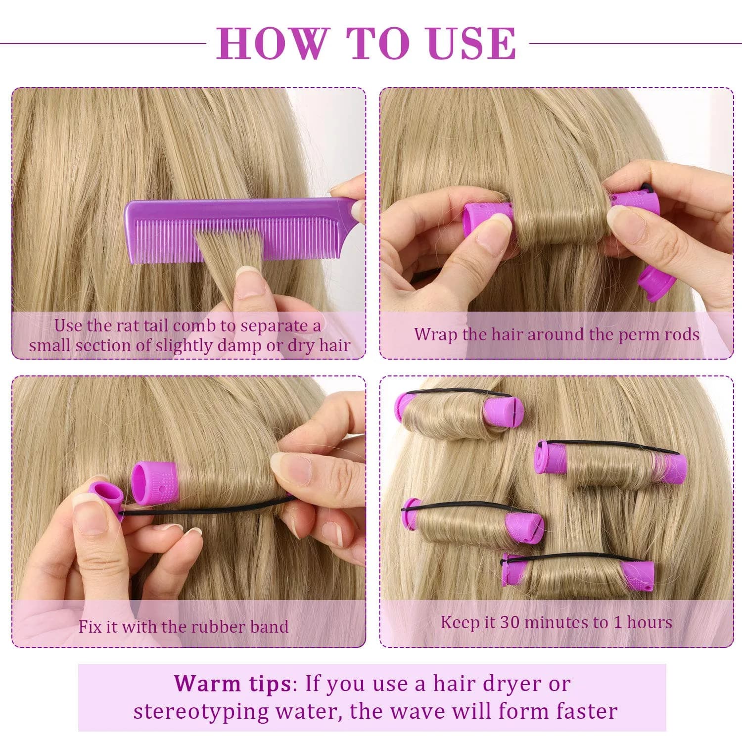 WILLBOND Hair Perm Rods for Long Hair, Purple, 0.75 Inch | Natural Curling Tool for Home & Salon Use - view 3